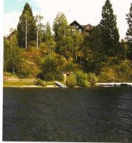 A River Runs By It Lodge : Looking from boat dock up to the lodge