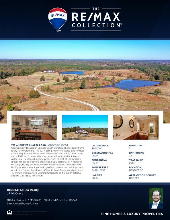 Huckleberry Farm Hodges, SC Inn for Sale