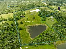 3 LAKEFRONT CABINS + 2 PONDS + SHOP ON 32 ACRES: PARCELS A+B
